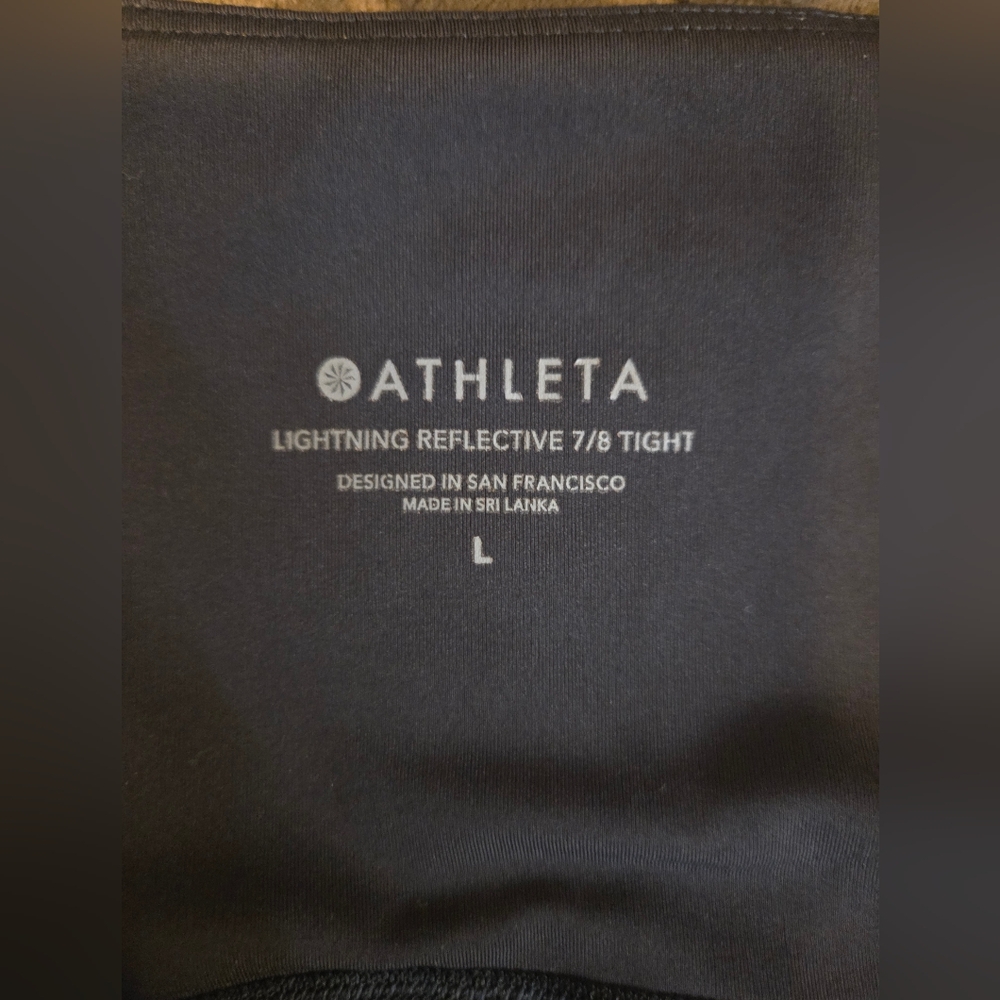 G384. Athleta Lightning Reflective 7/8 Tight in Swirl Reflective Black - Size L - Picture 12 of 12